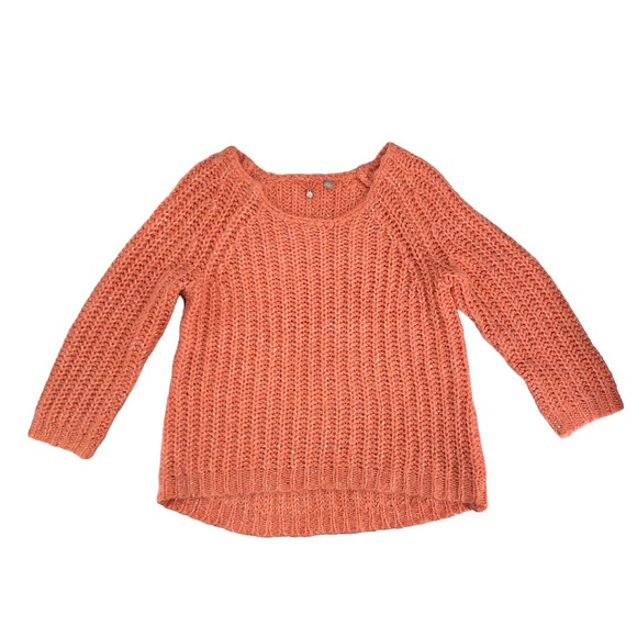 Anthropologie Knitted & Knotted Size Medium Sequined Open Knit Peach Sweater - Picture 7 of 8